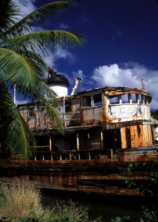 Rusty wreck of an old river boat, Caribbean