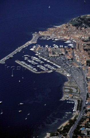 Aerial view of the port of Saint Tropez France