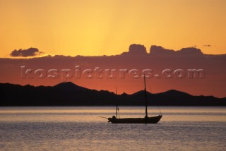Boat at sunset on the Sea of Cortez, Baja, California