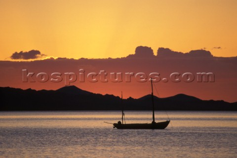 Boat at sunset on the Sea of Cortez Baja California