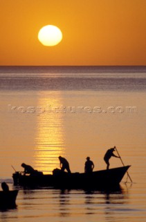 Fishing boats at sunrise on the Sea of Cortez, Baja California