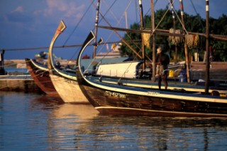 Fishing boats on moored at the dockside, Maldives