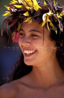 Local woman in the Cook Islands with flowers in her hair