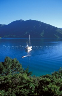 Idyllic anchorage in empty bay, New Zealand