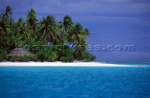 Beach hut on idyllic beach  Tahiti Polynesia