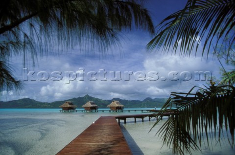 Beach huts on the island of Morea French Polynesia