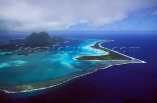 Coral reef barrier and coastline - Bora Bora, French Polynesia