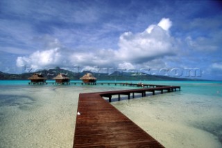 Water villas and pontoon on Bora Bora - French Polynesia