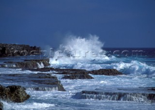Sea crashing against rocks, Tonga