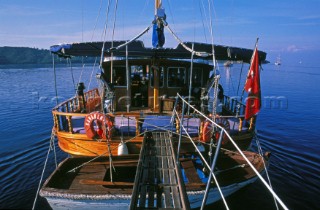 Stern of traditional wooden yacht - Turkey