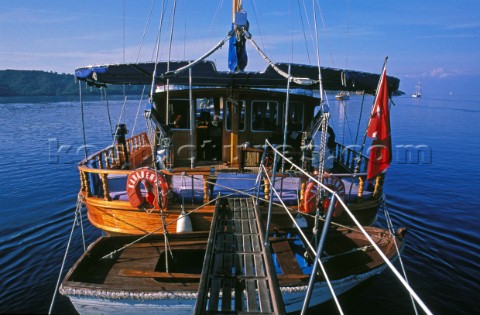 Stern of traditional wooden yacht  Turkey