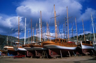 Traditional boats out of the water, Bodrum Cup 1997 - Turkey