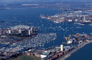Aerial view of Portsmouth Harbour, Hampshire, UK