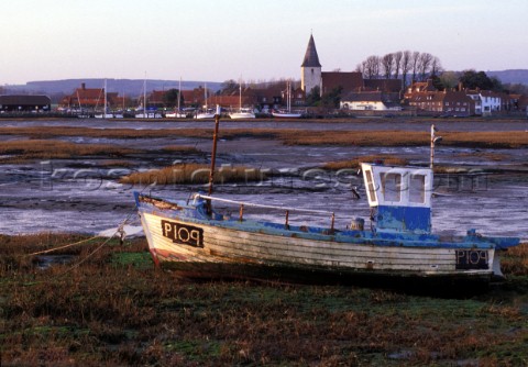 Old beached fishing boat Bosham harbour UK