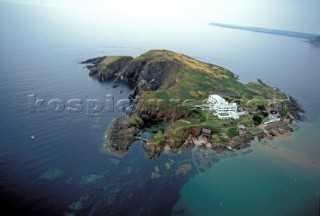 Aerial view of Burgh Island and hotel, UK