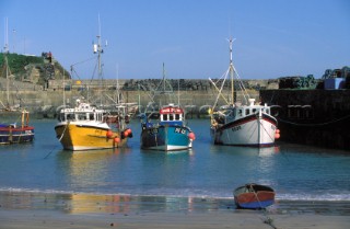 Fishing boats moored in Newquay Harbour