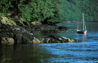 Dinghy moored on the River Fal, Cornwall, UK