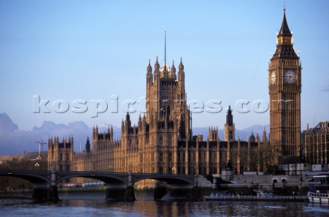 Big Ben and the Houses of Parliament landmarks and tourist destinations on the River Thames at Westm