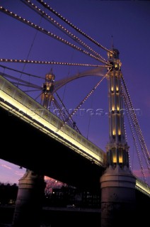 Detail of Albert Bridge on the river Thames, London