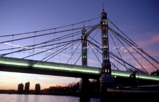 Albert Bridge at sunset on the river Thames, London