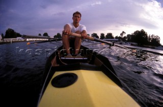 Onboard view of a rowing pair
