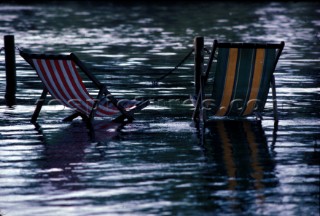 Deck chairs in flood. Disasters