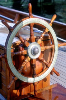 Detail of helm of classic yacht