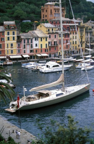 Wally yacht moored in the harbour at Portofino Italy