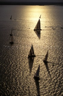 Silhouette of yachts in the sunset