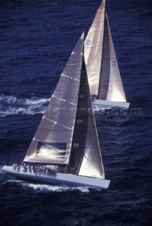 Yacht racing - two maxi yachts heading up wind
