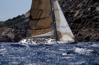 Maxi yacht Longabarda racing in the Mediterranean