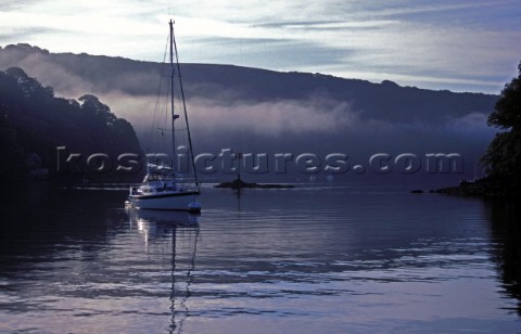 Yacht moored on the River Dart