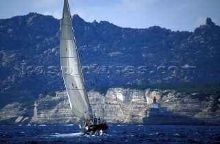 Yacht arriving in the French port of Bonifacio on Corsica.