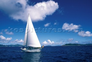 Hatterass 65 cruising in the blue waters of the British Virgin Islands