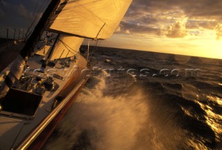 Cruising yacht Amadeus in the sunset