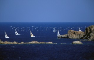 Swans racing in the waters off Porto Cervo, Sardinia