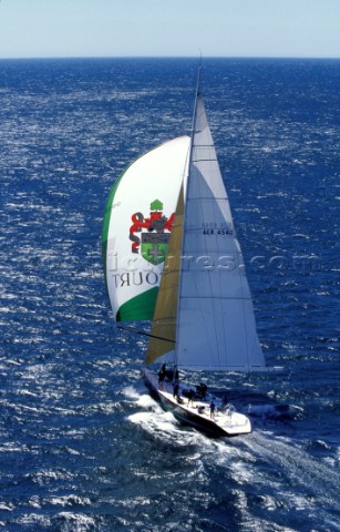 Morning Glory sailing down wind under spinnaker at the Rothmans Cup 1995 Cape Town South Africa