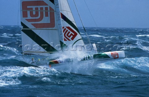 60 ft Trimaran Fuji during the Course des Phares off the Brittany coast