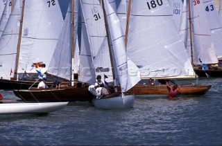 Wooden hulls of the X boat fleet during Cowes Week