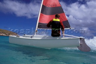 Man sailing beach catamaran Lizard Island Australia