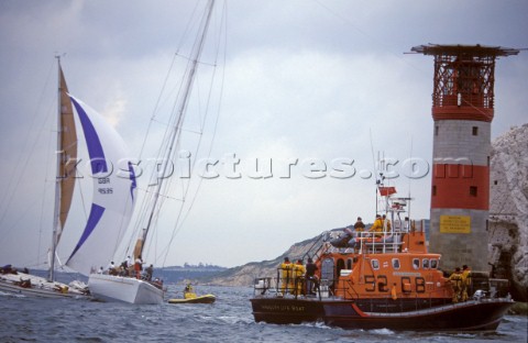 Seastart and the Yarmouth Arun 52 RNLI lifboat standing by as the Beneteau Spirit of the North crash