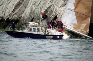 Spirit of the North caught on the rocks during the Round the Island Race Isle of Wight, UK