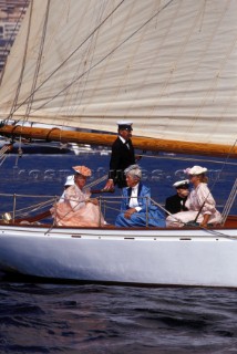 Crew dressed in period costume on board a classic yacht during Monaco Classic Week 1999
