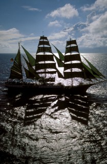 Alexander von Humboldt Silhouette of tall ship with shadow reflected on water  Tall ship