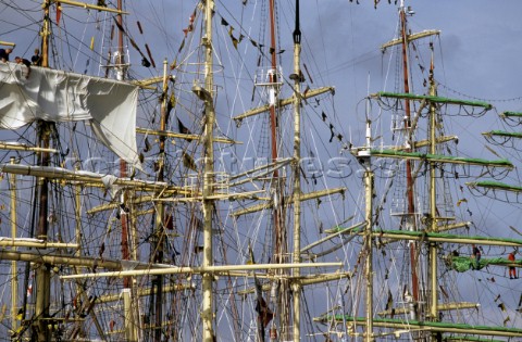Tall ship masts dressed in colours