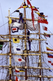 Tall ship masts dressed in colours