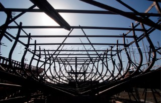 The frame of a wooden ship in build. Caicchi Shipyard, Turkey