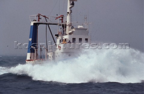 Bow of Commercial Ship In Rough Seas