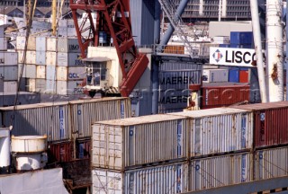 Containers stacked in a container port in Lisbon
