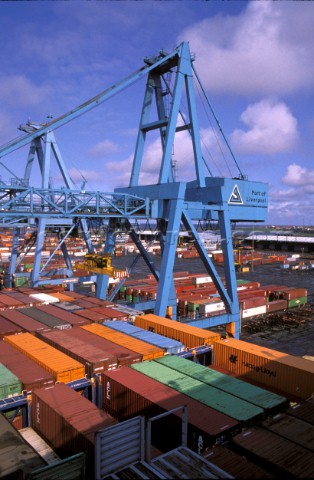 Loading containers onto a ship in a commercial port